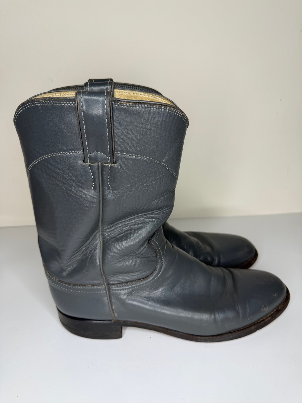 Vintage Justin 3025 Gray Leather Roper Western Cowboy Boots Men's Size 9D  USA